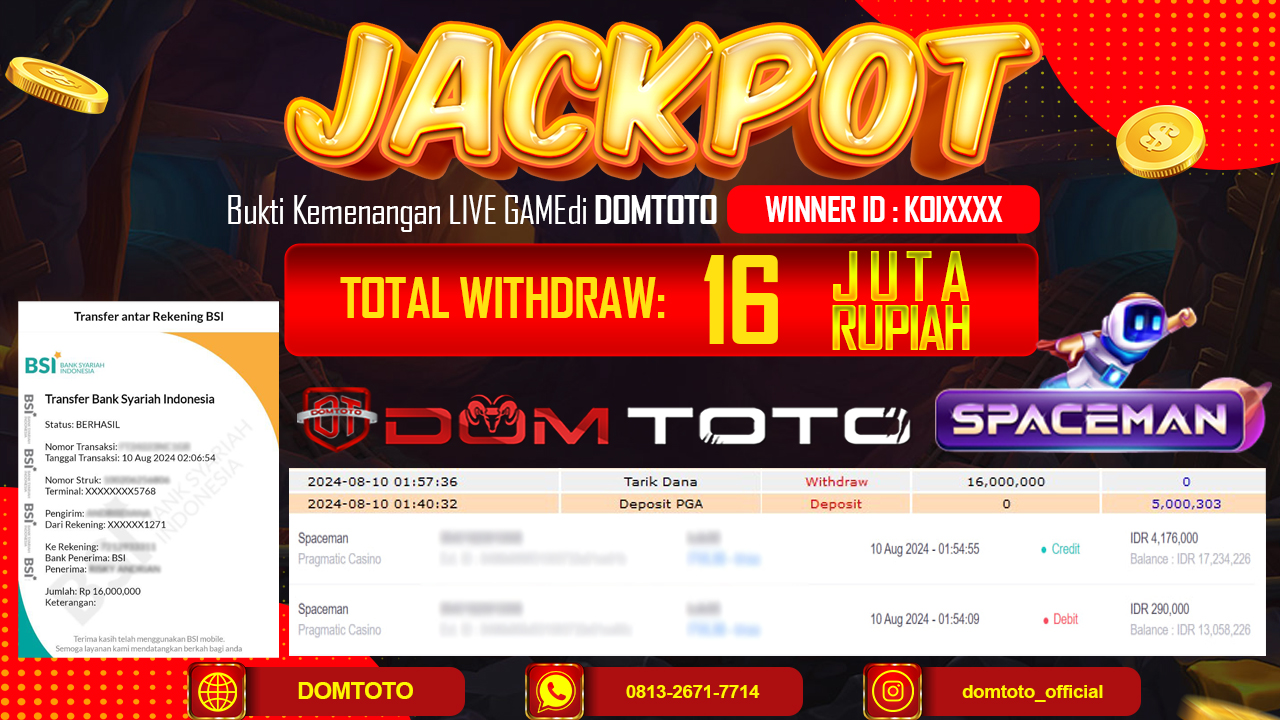 JACKPOT LIVE GAME SPACEMAN 10 AGUSTUS 2024